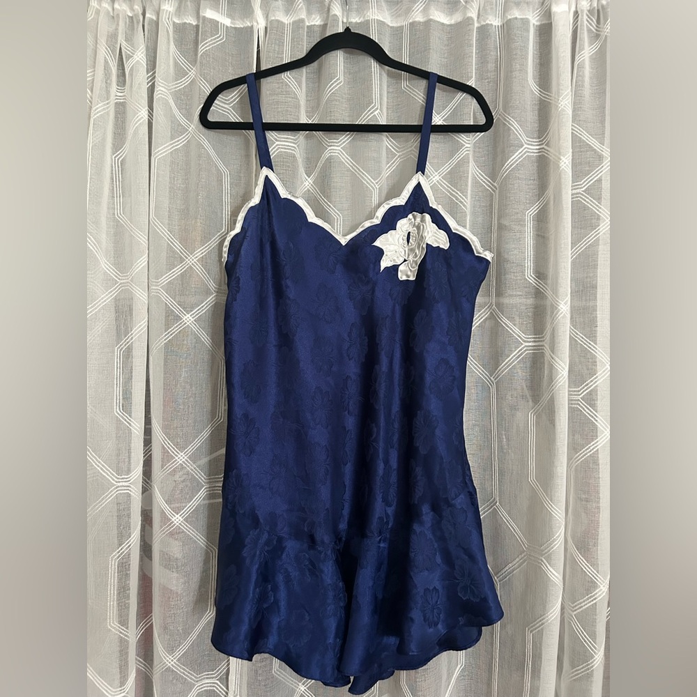 Victoria's Secret Gold Label Blue Satin Short Slip